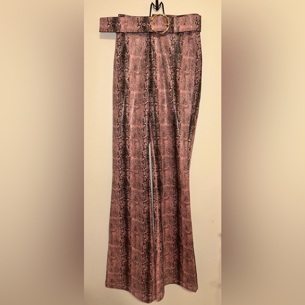 Oh Polly Snakeskin Print Flare Pants